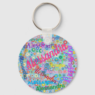 Elke naam Collage Girly-Sleutelhanger met bloemen Sleutelhanger