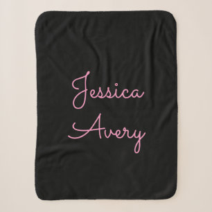 Elke naam Cool bewerkbaar roze schrift op zwart Sherpa Deken