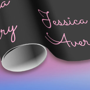 Elke naam Cool bewerkbare roze script op zwart Cadeaupapier