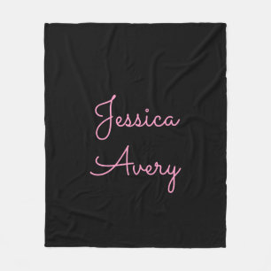 Elke naam Cool bewerkbare roze script op zwart Fleece Deken