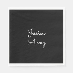 Elke naam Cool bewerkbare witte script op zwart Servet