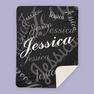 Elke naam Creative Zwart Grijs & Wit Sherpa Deken