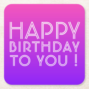 Elke naam Editable Happy Birthday roze Paarse Ombr Vierkante Kartonnen Onderzetter