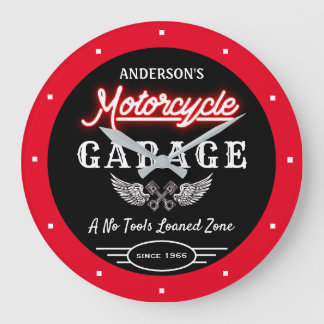 Elke naam Faux Neon Garage sinds datum Rood Zwart Grote Klok