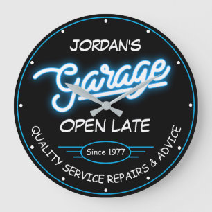 Elke naam Garage Datum Blauw Rood Retro Faux Neon Grote Klok