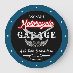 Elke naam Red Faux Neon Garage Datum Blauw  Grote Klok