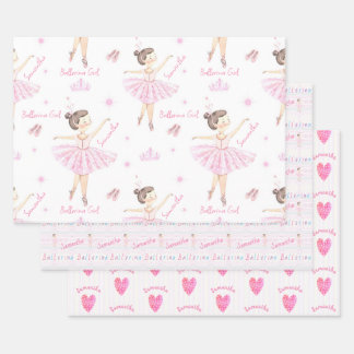 Elke naam  Roze & Wit Ballerina Inpakpapier Vel