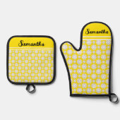 Elke naam Schattige Floral Daisy Pattern Ovenwant & Pannenlap Set (Voorkant)