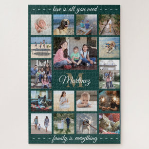 Elke Quote Familie Fotocollage Groen Gouden Monogr Legpuzzel