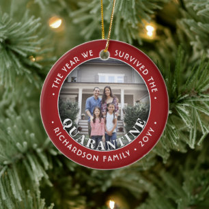 Elke tekst 2 Foto die we hebben overleefd Quaranti Keramisch Ornament