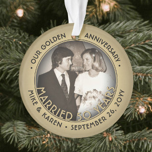 Elke tekst 2 Foto Golden 50th Wedding Jubileum Ornament