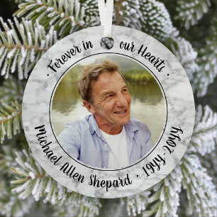 Elke tekst 2 Foto Memorial Elegant Faux Marble Metalen Ornament