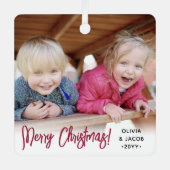 Elke tekst 2 foto modern geborsteld script feestel metalen ornament (Voorkant)