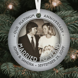 Elke tekst 2 Foto Platinum 70th Wedding Jubileum Metalen Ornament