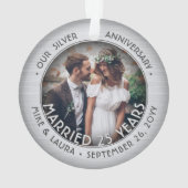 Elke tekst 2 Foto Silver 25th Wedding Jubileum Ornament (achterkant)