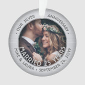 Elke tekst 2 Foto Silver 25th Wedding Jubileum Ornament (voorkant)