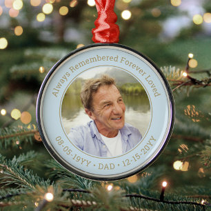 Elke tekst Memorial Foto Light Blue & Gold Round Metalen Ornament