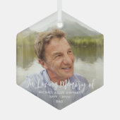 Elke tekst Memorial Simple White Script 1 Foto Glas Ornament (Voorkant)