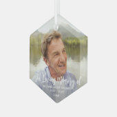 Elke tekst Memorial Simple White Script 1 Foto Glas Ornament (Voorkant links)