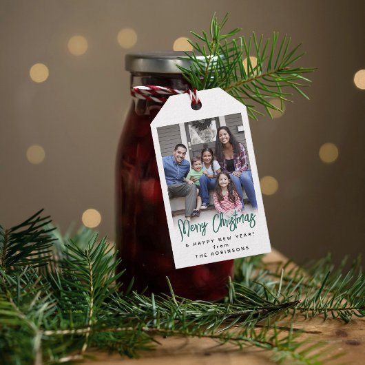 Elke tekst Modern geborsteld groen script & foto Cadeaulabel