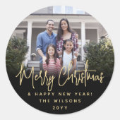 Elke tekst Modern Script Eenvoudige foto Zwart & G Ronde Sticker (Voorkant)