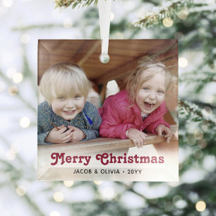 Elke tekst rode retro typografie eenvoudige foto o glas ornament