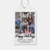 Elke tekst Trendy Geborsteld Script Foto Zwart & W Cadeaulabel (Voorkant)