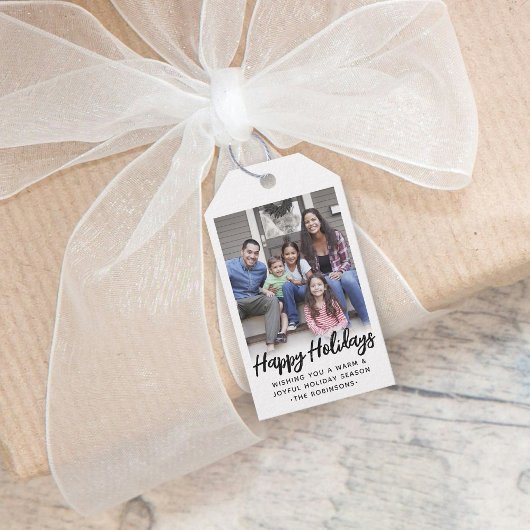 Elke tekst Trendy Geborsteld Script Foto Zwart & W Cadeaulabel