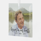 Elke Text Memorial 1 Foto Simple Black Script Glas Ornament (Voorkant links)