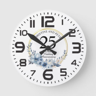 Elke trouwdag Elegante Blauwe Bloemige Jubileum Ronde Klok