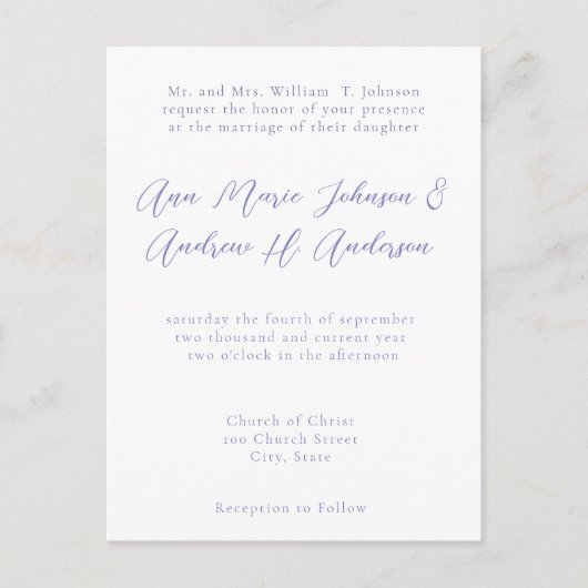 Elke uitnodiging voor het kleuren van Periwinkle B Briefkaart (Voorkant)