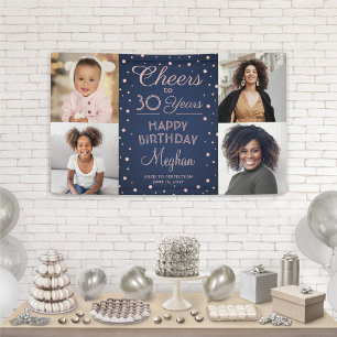 Elke verjaardag Cheers Navy Blue en Roze 4 foto Spandoek