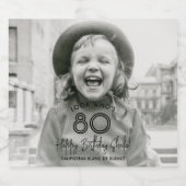 ELKE Verjaardag Chic Black Typography & Photo Part Sparkling Wijnetiket (Enkel label)