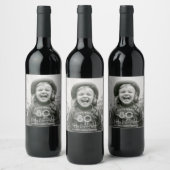 ELKE Verjaardag Chic White Typography Fotofeest Wijn Etiket (Flessen)