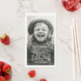 ELKE Verjaardag Chic Witte Typografie & Foto Feest Servet