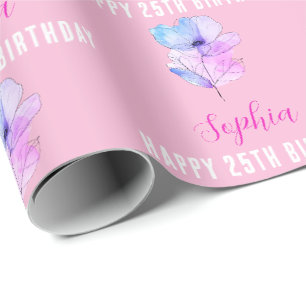 Elke verjaardag, naam, roze en blauwe waterverf bl cadeaupapier