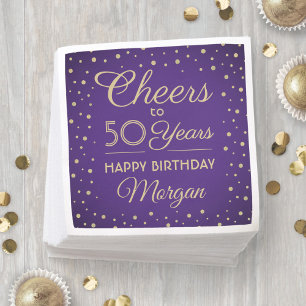 Elke verjaardag proost Elegant paars & goud glitte Servet