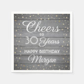 ELKE verjaardag Proost Grijs Hout & Goud Glitter P Servet (Voorkant)