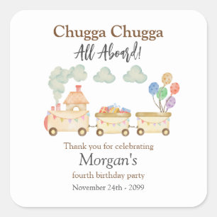 Elke Verjaardag Waterverf Brown Train Fun Express Vierkante Sticker