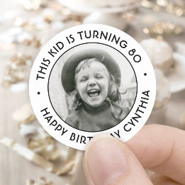 Elke Verjaardagsfeest Chic Eenvoudig Foto Wit & Zw Ronde Sticker