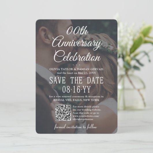 ELKE Verjaardagsfeest Elegant 2 Foto & QR Code Save The Date (Staand voorkant)