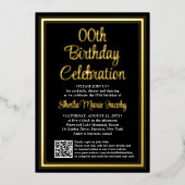 Elke Verjaardagsfeest QR Code & Foto Zwart en Echt Folie Uitnodiging (Voorkant)