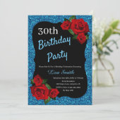 Elke zondag blauwe glitterrode rozen kaart (Staand voorkant)