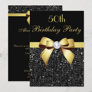 Elke zondag Faux Sequins Bow Black Gold Kaart