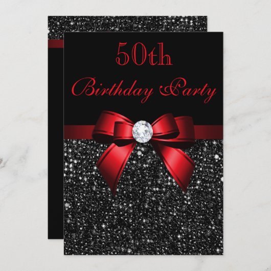 Elke zondag Faux Sequins Bow Black Red Kaart (Voorkant / Achterkant)
