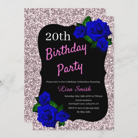 Elke zondag Roze glitter Deep Blue Rozen Kaart (Voorkant / Achterkant)