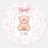 Ella | Aangepaste Roze Teddybeer Nursery Design Ronde Sticker (Voorkant)