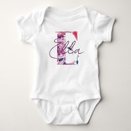 Ella Baby Naam Bloem Script Floral E Romper (Voorkant)