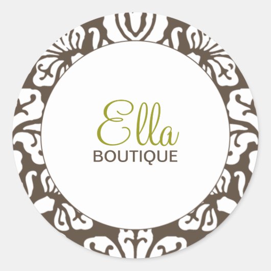 Ella Brown Damask Chic Ronde Sticker (Voorkant)