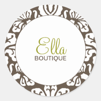 Ella Brown Damask Chic Ronde Sticker